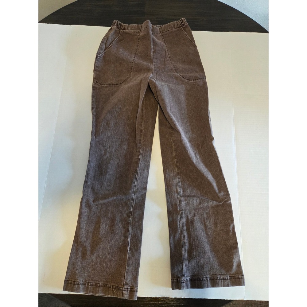 Denim & Co Brown Stretch Pull On Pants PXS Elastic Waist Straight Leg A72885